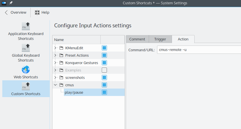 setting custom binding to cmus-remote