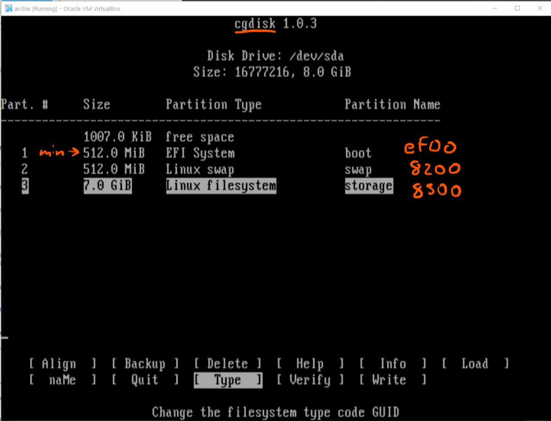 Partition set-up in gdisk